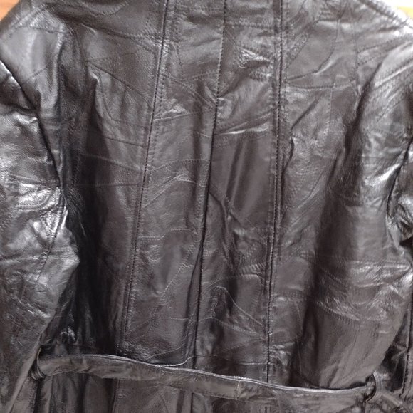 100% Genuine Italian Stone Leather Patchwork Black Coat XL - Picture 6 of 13